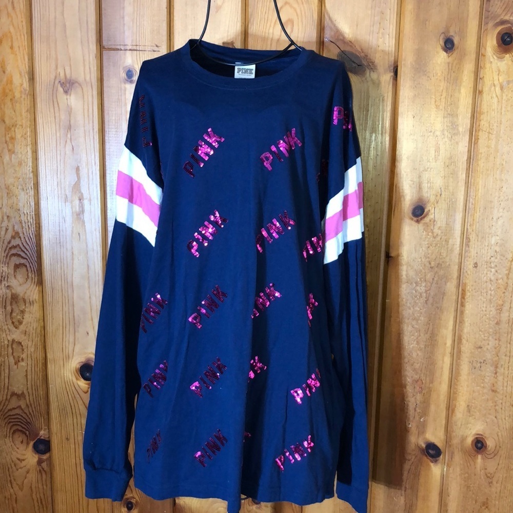 Pink Victoria’s Secret long sleeve sparkly top pink and blue size large comfy​​